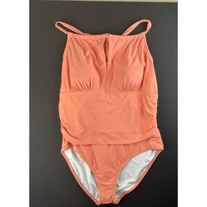 NWOT Kona Sol Womens Coral Tummy Control Full Coverage Halter Swimsuit Size 24